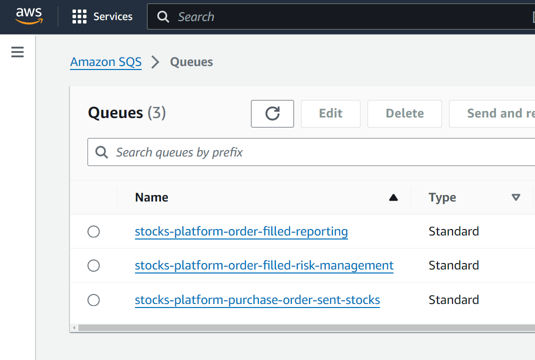 Amazon SQS queues created by MassTransit.