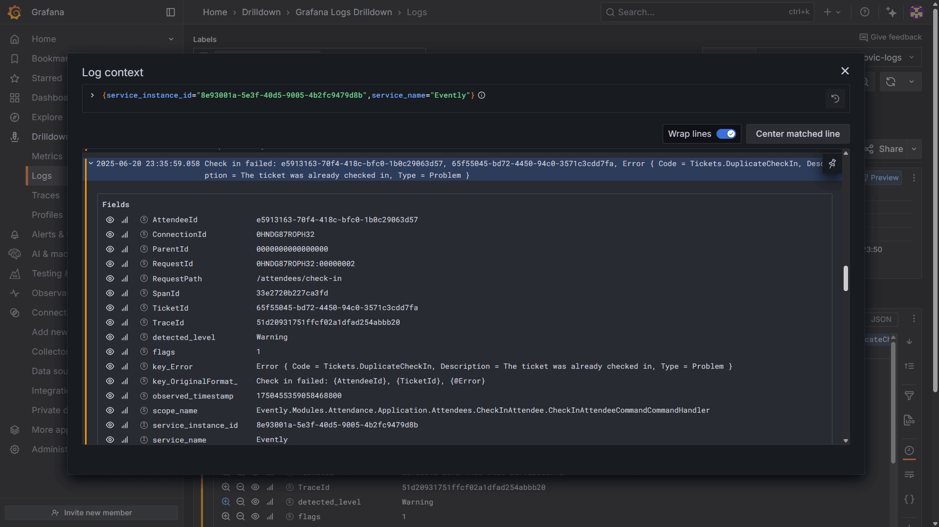 Grafana cloud logs example