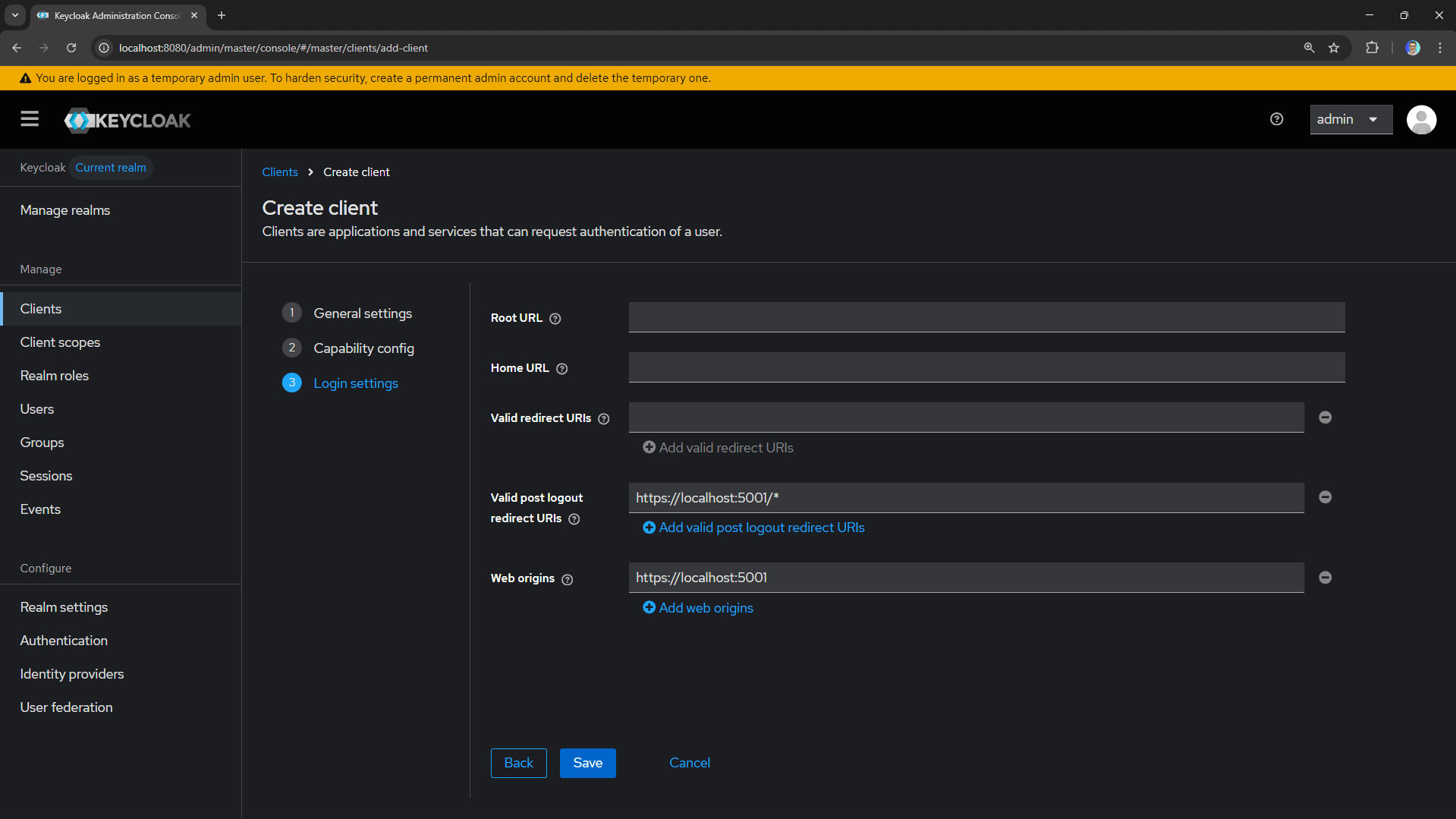 The third step showing redirect URI configuration.